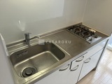 KDXレジデンス自由が丘 ステンレス製シンクとガスコンロが備わったコンパクトなキッチン