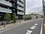 レジディア品川シーサイド 前面道路から見た建物外観と緑化されたエントランスアプローチ