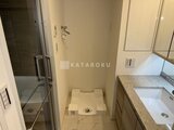 グランドシティタワー月島 洗面台とシャワーブースを備えた清潔感のあるバスルーム