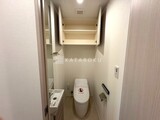 ザ・パークハビオ北千住 収納棚付きの明るい印象のトイレ空間