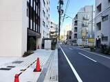 リビオメゾン西麻布 歩道と外観。