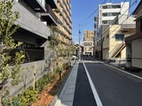 MZ RESIDENCE RYOGOKU 外観と前面道路写真。