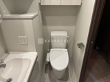 リビオメゾン湯島 温白色の清潔感あるトイレと洗面台が配置された浴室の様子