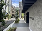 リビオメゾン浅草雷門 モダンな庭園とコンクリート壁に囲まれた開放的なアプローチ