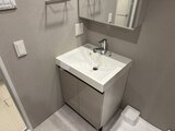 プラウドフラット西蒲田 白い洗面ボウルと鏡付きの落ち着いた印象の洗面化粧台