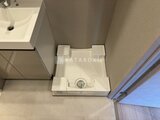 プラウドフラット西蒲田 洗面台と洗濯機置場が一体配置された清潔な洗面スペース