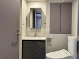シーズンフラッツ大森北三丁目 鏡と収納付きの落ち着いた印象のトイレ洗面室