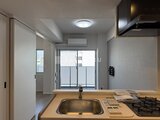 アーバネックス錦糸公園3 キッチンから眺めるバルコニー付きの開放的なリビング空間
