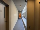 リビオメゾン浅草橋 落ち着いた色調でまとめた共用廊下の奥行きのある様子