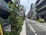 コンフォリア・リヴ押上ノース 緑を配した落ち着いた街並みから見た建物外観と前面道路の様子