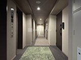 パークアクシス住吉ガーデンスクエア モダンな共用廊下、落ち着いた照明と清潔感のある空間