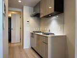 パークアクシス住吉ガーデンスクエア モダンなデザインのコンパクトキッチン、調理スペースから玄関方
