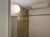 ブランシエスタ品川大井町パークエッジ 木目調パネルの壁と丸形照明が備わったシャワールーム