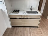 ドゥーエ銀座イースト3 ガスコンロと一体型シンクを備えた木目調のキッチンカウンター