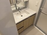 アーバネックス住吉 白い天板と木目調の洗面台が備わった洗面化粧室