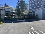パークアクシス五反田スカイタワー 街路樹が映える開放的なアプローチから見た建物エントランス