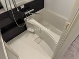 スタイリオ東品川 黒いアクセントパネルと白を基調とした清潔感のあるバスルーム