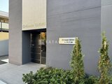 エスグランデ大森 暗めの色合いの外壁に緑の植栽が映えるエントランス周辺の様子