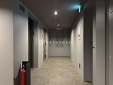 ラヴィエール新板橋 モダンな内装の共用廊下、複数の住戸扉が並ぶ様子