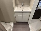 ラヴィエール新板橋 清潔感のある洗面台と収納付きの洗面室全体