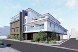 モクシオンプレミアム四谷大京町 開放的なバルコニーを備えたモダン建築の外観