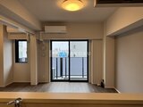 アーバネックス両国レジデンス キッチンから見たリビングダイニングと開放的なバルコニー