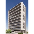 デュオフラッツ一之江ウエスト 青空を背景とした白を基調とした中層マンションの外観