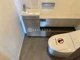 ザ・パークハビオ白金高輪 トイレ内に手洗いシンクと収納がついたコンパクトな空間