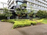 シティタワーズ東京ベイ 緑豊かな庭園からみた低層部の外観と共用施設