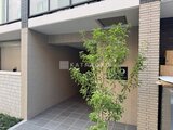 クリオラモード学芸大学2 緑の植栽が映える、モダンな建物のエントランスアプローチ