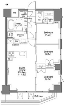 ザ・パークハビオSOHO祐天寺 308 間取り図