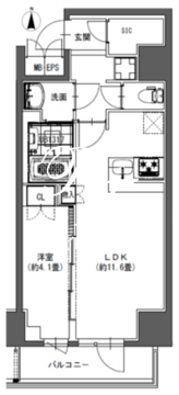 ラドゥセール東神田 802 間取り図