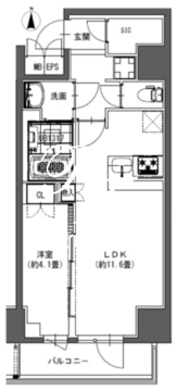 ラドゥセール東神田 1201 間取り図