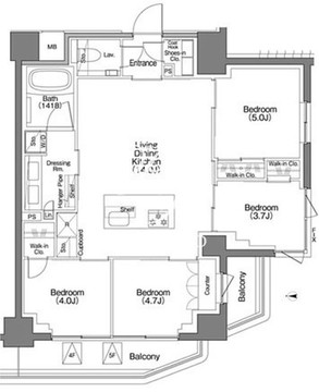 ザ・パークハビオSOHO祐天寺 408 間取り図