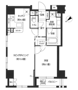 グランスイート銀座レスティモナーク 1306 間取り図