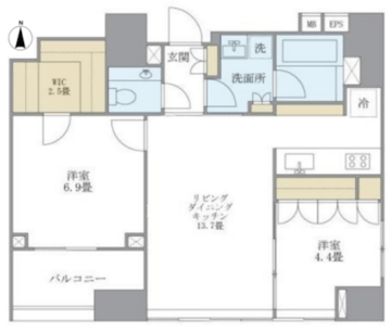 アパートメンツタワー麻布十番 1203 間取り図