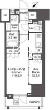 レフィールオーブ代々木 1303 間取り図