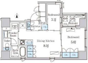 ザ・ライオンズフォーシア八丁堀 203 間取り図
