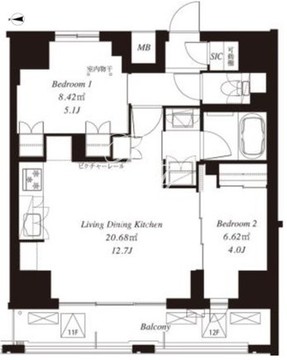 フレンシア御徒町 1302 間取り図