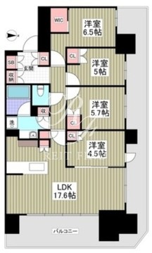 晴海フラッグ PARK-D-4階89.04㎡ 間取り図