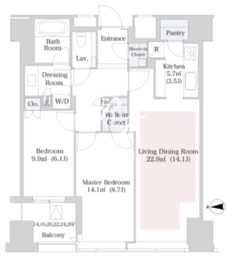 セントラルパークタワー・ラ・トゥール新宿 2219 間取り図