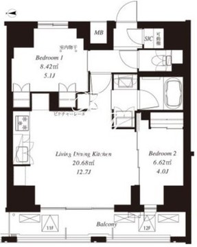 フレンシア御徒町 1202 間取り図