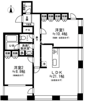 レジディアタワー麻布十番 2102 間取り図
