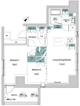ザ・パークハビオ人形町レジデンス 1201 間取り図