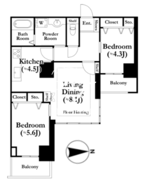 河田町ガーデン 1-2801 間取り図