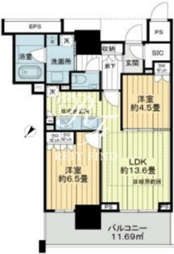 ブランズタワー豊洲 23階60.00㎡ 間取り図