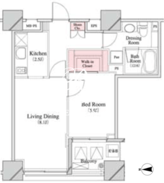 パークキューブ八丁堀 1302 間取り図