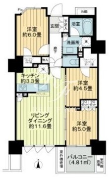 プライムパークス品川シーサイドザ ・タワー 2419 間取り図