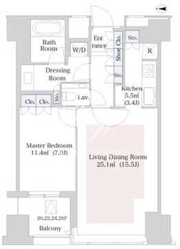 セントラルパークタワー・ラ・トゥール新宿 2507 間取り図