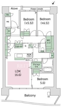 晴海フラッグ SEA-E-13階85.37㎡ 間取り図